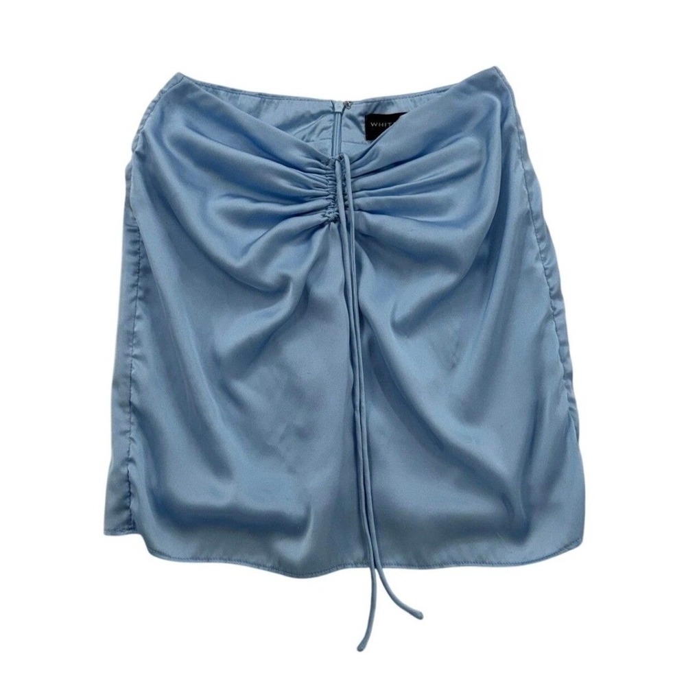 White Fox Tube Top Womens XS Blue Excellent Ruched Satin Strapless Drawstring
